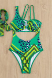 Groene Mode Sexy Print Uitgeholde Backless Swimwears (Met Paddings)