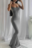 Grey Sexy Solid Patchwork Spaghetti Strap Trumpet Mermaid Dresses