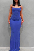 Темно-синие сексуальные однотонные лоскутные платья-русалка на бретельках-спагетти