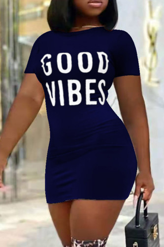 Tibetan Blue Casual Street Print Patchwork O Neck Straight Dresses