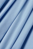 Azul claro Sexy Sólido Ahuecado Patchwork Doblez Cuello oblicuo Sin mangas Dos piezas