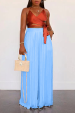 Sky Blue Fashion Solid Patchwork Loose High Waist Wide Leg Solid Color Bottoms