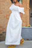 Белые модные однотонные платья с юбкой на одно плечо