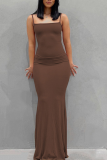 Brown Sexy Solid Patchwork Spaghetti Strap Trumpet Mermaid Dresses