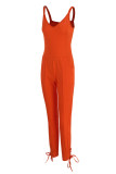 Tangerine Red Sexy Solid Patchwork Spaghetti Band Regular Jumpsuits