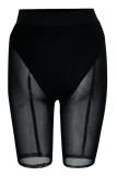 Black Sexy Solid Patchwork See-through High Waist Pencil Solid Color Bottoms