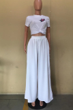 White Fashion Solid Patchwork Loose High Waist Wide Leg Solid Color Bottoms