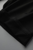 ブラック カジュアル ストライプ プリント パッチワーク V ネック プラスサイズ ツーピース