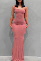 ピンクのセクシーなソリッドパッチワークスパゲッティストラップトランペットマーメイドドレス