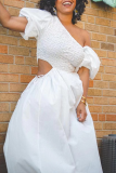 ホワイトファッションソリッドフォールドワンショルダーケーキスカートドレス