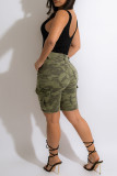 Grasgrüne Casual-Print-Camouflage-Print-Patchwork-Hose mit hoher Taille und geradem Volldruck