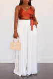 White Fashion Solid Patchwork Loose High Waist Wide Leg Solid Color Bottoms