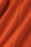 Due pezzi senza maniche con cinturino per spaghetti patchwork con stampa casual rosso mandarino