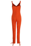Apricot Sexy Solid Patchwork Spaghetti Strap Regular Jumpsuits