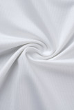 ホワイトカジュアルプリントパッチワークスリットOネック半袖ツーピース
