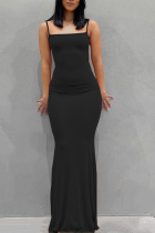 Schwarze, sexy, solide Patchwork-Kleider im Trompeten-Stil mit Spaghettiträgern und Meerjungfrau