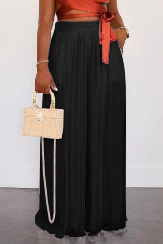 Black Fashion Solid Patchwork Loose High Waist Wide Leg Solid Color Bottoms