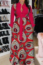 Bourgondische mode sexy print patchwork kraag A-lijn jurken