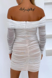 White Sexy Solid Patchwork Fold Off the Shoulder One Step Skirt Dresses