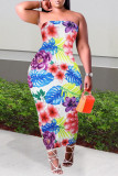 Multicolor Fashion Sexy Plus Size Print Rückenfreies trägerloses langes Kleid