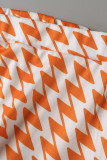Orange Sexig Print Patchwork V-hals Plus storlek två stycken