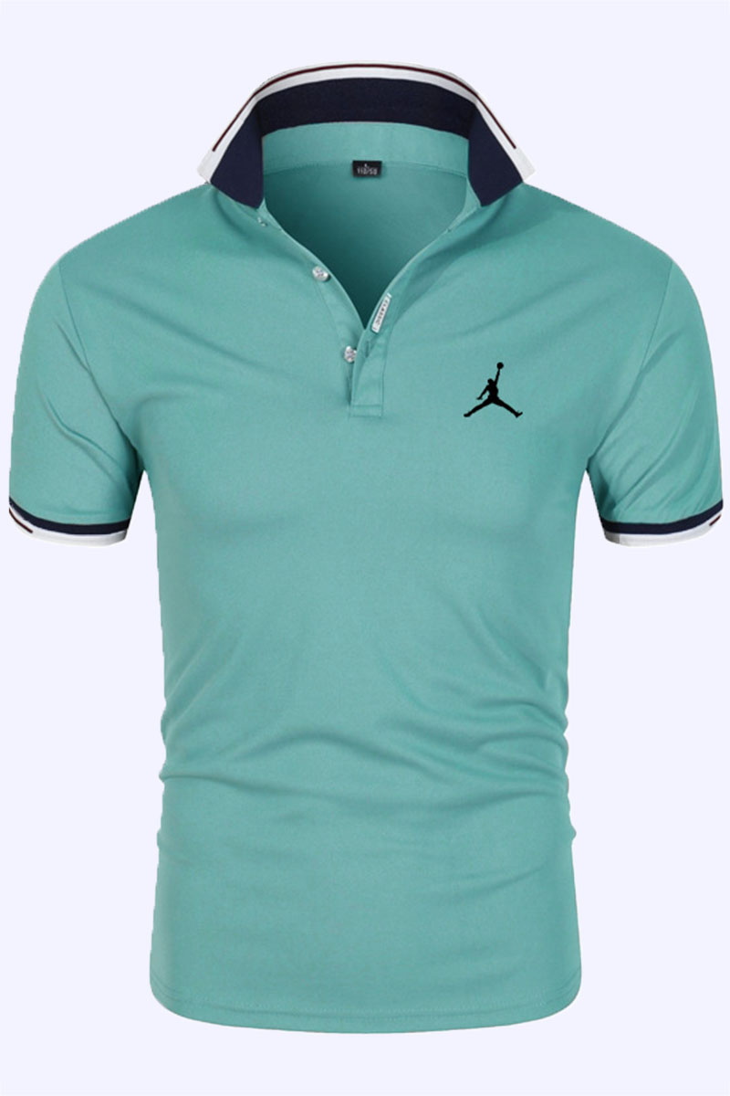 

Lake Blue Fashion Sportswear Print Split Joint POLO collar Tops