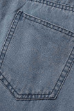 Dark Blue Fashion Casual Solid Patchwork High Waist Regular Cargo Denim Jeans