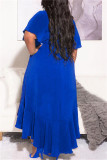 Blaue Art und Weise beiläufiger fester Bandage-Volant mit V-Ausschnitt, unregelmäßiges Kleid, Kleider in Übergröße