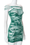 Grüne Mode-Patchwork-Spitze durchsichtige Neckholder-Bleistiftrock-Kleider