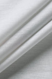 White Fashion Casual Print Tassel Patchwork V Neck T-Shirts