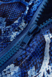 Due pezzi a maniche lunghe a maniche lunghe con spalle scoperte e stampa casual blu alla moda