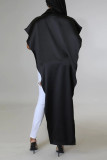 Top con colletto couverture asimmetrico con fibbia patchwork solido nero moda sexy