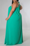 Grön Sexig Casual Plus Size Solid Bandage Backless One Shoulder Sling Dress