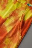 Macacão vermelho moda casual estampa tie dye patchwork decote em V plus size