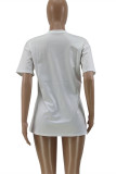 ホワイトファッションカジュアルプリントベーシックOネックTシャツ
