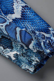 Due pezzi a maniche lunghe a maniche lunghe con spalle scoperte e stampa casual blu alla moda