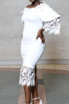 ホワイト ファッション セクシー ソリッド パッチワーク オフショルダー ペンシル スカート ドレス