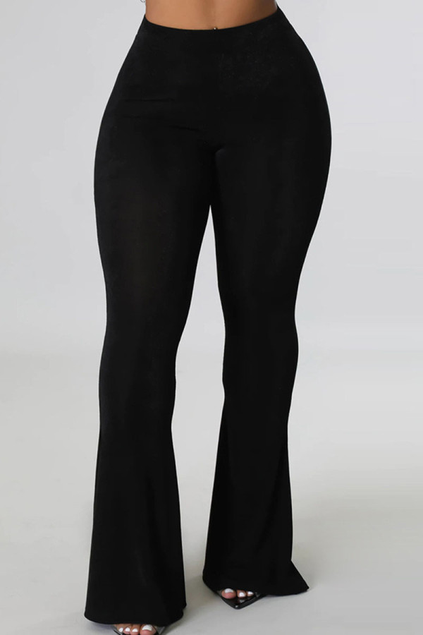 Черные повседневные однотонные лоскутные однотонные брюки с высокой талией и динамиками в стиле пэчворк