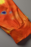 Macacões Laranja Moda Casual Estampado Tie Dye Patchwork Gola em V Plus Size