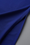 Blue Fashion Casual Letter Print Patchwork Asymmetrical Oblique Collar Plus Size Two Pieces