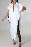 White Fashion Sexy Solid Patchwork Buckle Asymmetrical Turndown Collar Tops