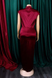 Бургундское модное сексуальное твердое вечернее платье с разрезом на половину водолазки