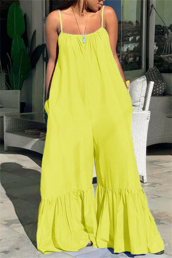 Gele Mode Casual Solid Patchwork Backless Spaghetti Band Plus Size Jumpsuits