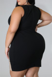 Черное модное сексуальное платье больших размеров в стиле пэчворк с круглым вырезом без рукавов