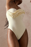 Apricot Fashion Sexy Solid Patchwork Backless Swimwears