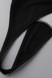 Zwarte sexy effen patchwork halter magere bodysuits