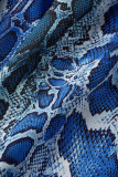 ブルー ファッション カジュアル プリント バックレス オフショルダー ロングスリーブ ツーピース