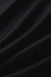 ブラック ファッション カジュアル レター リップス プリント リッピング V ネック プラス サイズ XNUMX ピース