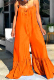 Gele Mode Casual Solid Patchwork Backless Spaghetti Band Plus Size Jumpsuits