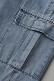 Grey Fashion Casual Solid Patchwork High Waist Regular Cargo Denim Jeans